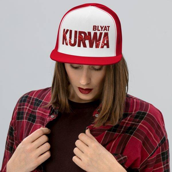Casquette Trucker Premium  | KURWA BLYAT – Rouge / Marron
